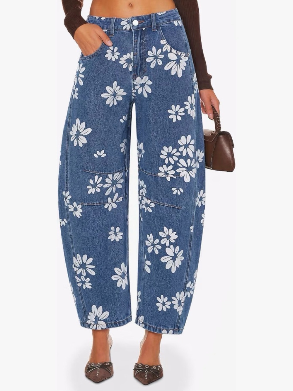 Baggy Boyfriend Jeans Wide Leg Mid Rise Barrel Ankle Pants